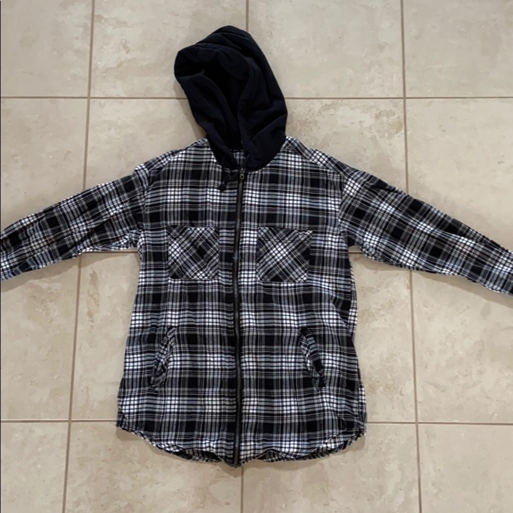 Plaid hooded zip up